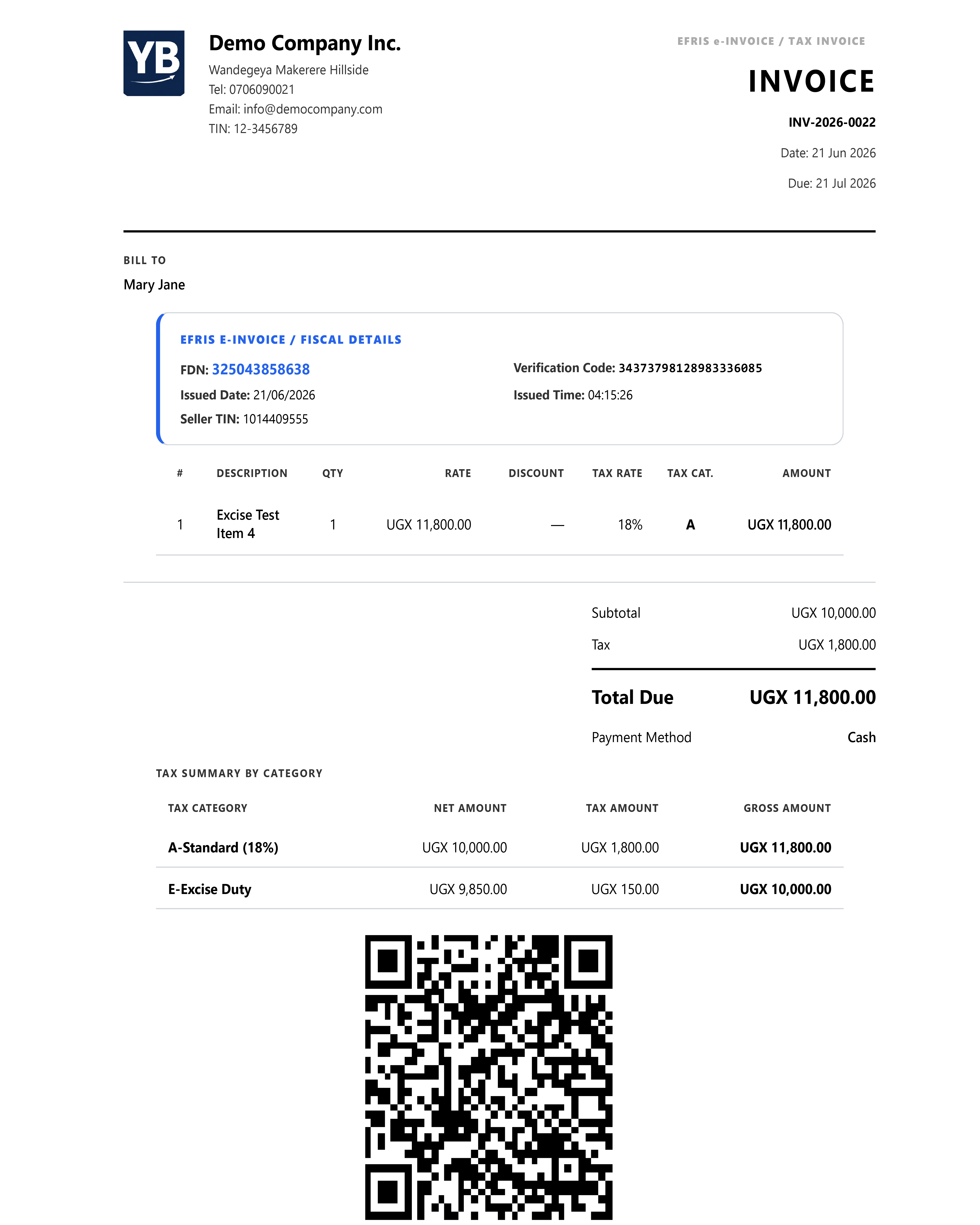 Sample URA EFRIS fiscalized receipt from the integration